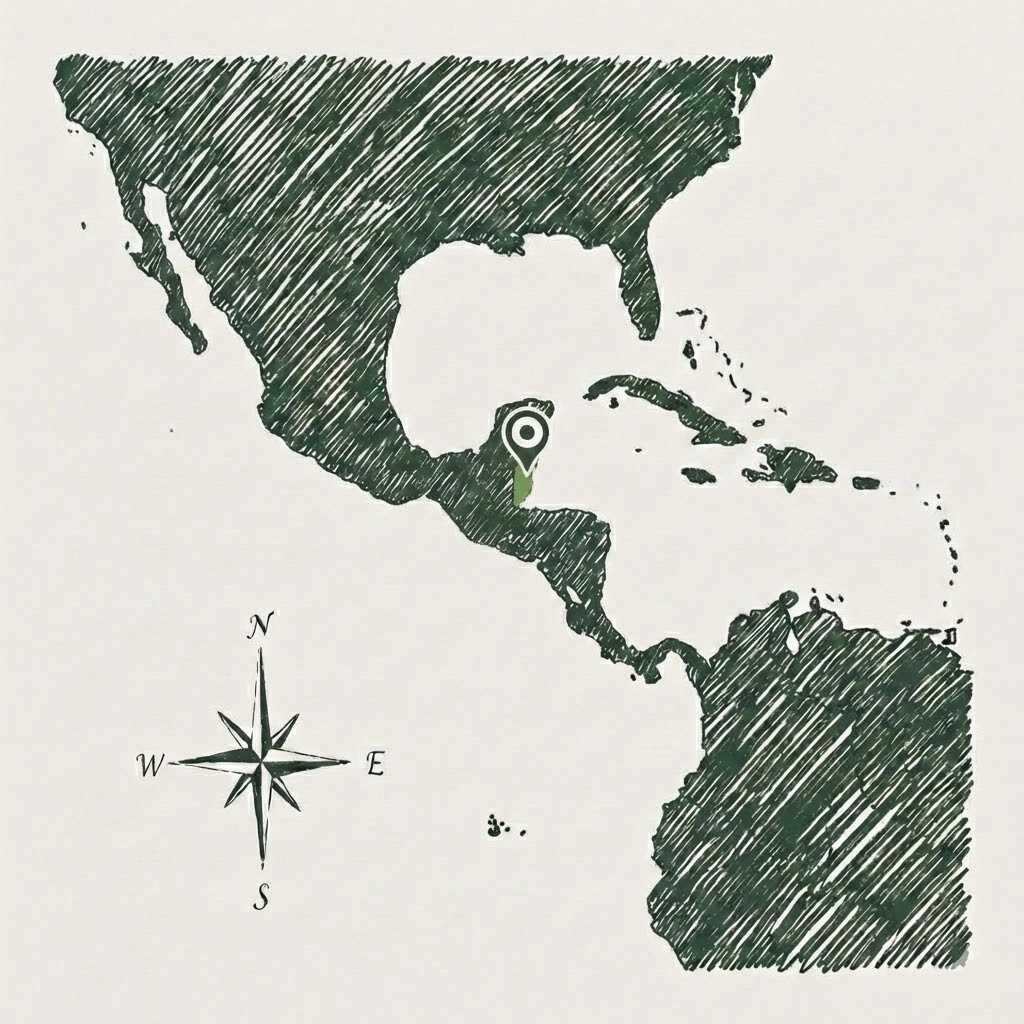 map of belize with a pin and compass
